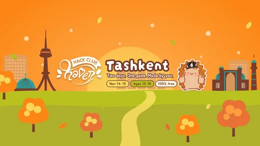 Haven Tashkent banner with the Tashkent skyline and a hedgehog in a doppi