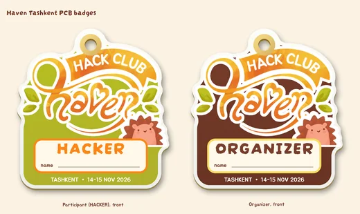HACKER and ORGANIZER badge fronts