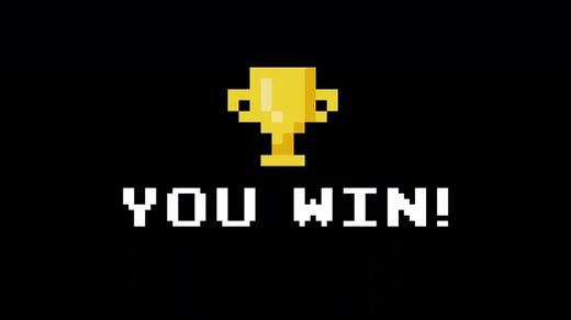 Pixel trophy above the words YOU WIN!